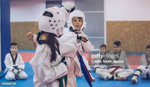 Small kids training taekwondo