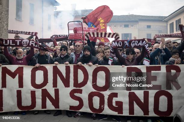 Supporters of Torino FC take part in the funeral of Emiliano Mondonico who died at the age of 71 on 29 March 2018 from cancer. Emiliano Mondonico was...