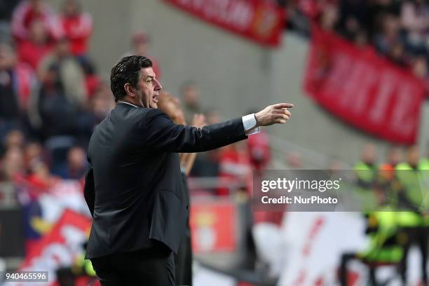 Benfica's head coach Rui Vitoria gestures during the Portuguese League football match SL Benfica vs Vitoria Guimaraes at the Luz stadium in Lisbon on...