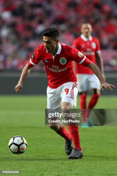 Benfica's Mexican forward Raul Jimenez in action during the Portuguese League football match SL Benfica vs Vitoria Guimaraes at the Luz stadium in...