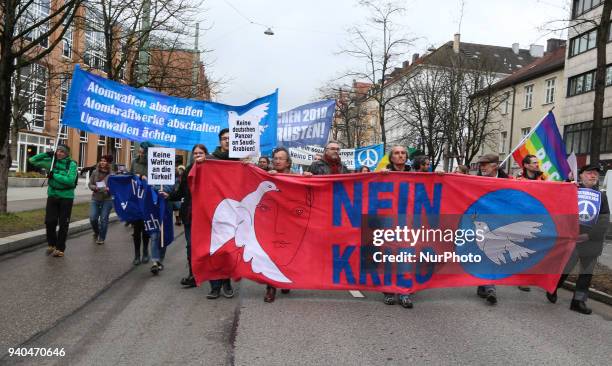 Some thousand joined the Ostermarsch for peace and disarmament, in Munich, Germany, on March 31, 2018. The Ostermarsch is a traditional peace...