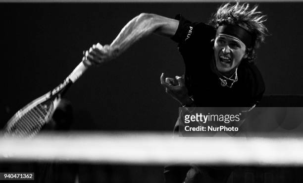 Alexander Zverev, from Germany, in action against Pablo Carreno Busta, from Spain, during his semi final match at the Miami Open in Key Biscayne....