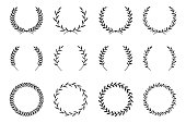 Collection of different laurel wreaths. Hand drawn vector round frames for invitations, greeting cards, quotes, logos, posters and more. Vector