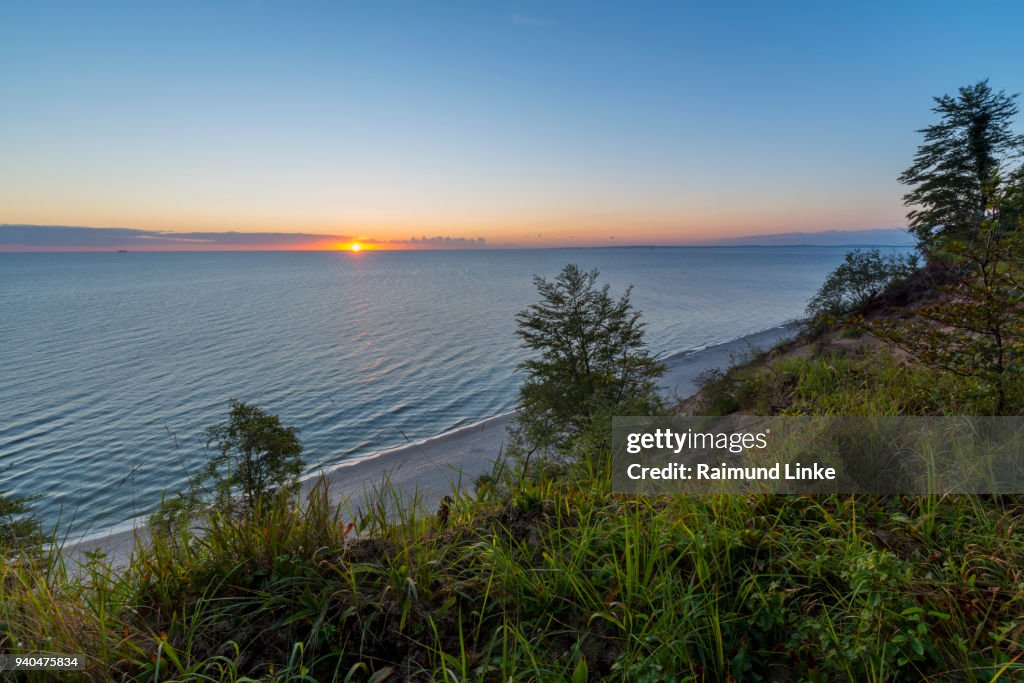 Steep coast at sunrise, Langenberg, Bansin, Usedom, Baltic Sea, Western Pomerania, Germany