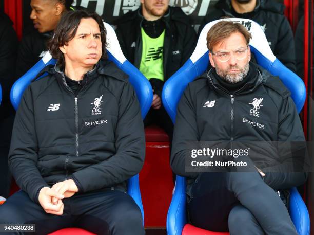 First assistant coach Zeljko Buvac and Liverpool manager Jurgen Klopp during the Premiership League match between Crystal Palace and Liverpool at...