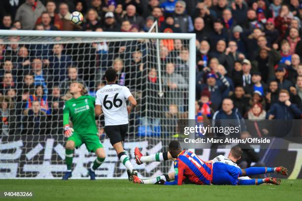 Christian Benteke of Crystal Palace shoots over from close range during the Premier League match between Crystal Palace and Liverpool at Selhurst...