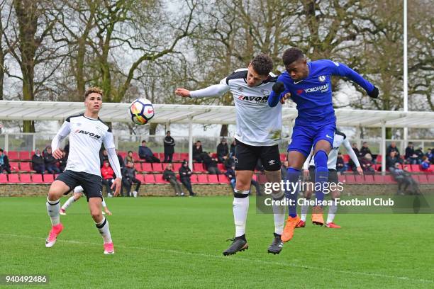 Daishawn Redan of Chelsea scores his third goal during the Premier League 2 match between Derby U23 and Chelsea U23 at St Georges Park on March 31,...
