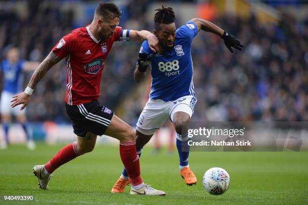 Jacques Maghoma of Birmingham City and Luke Chambers of Ipswich Town in action during the Sky Bet Championship match between Birmingham City and...