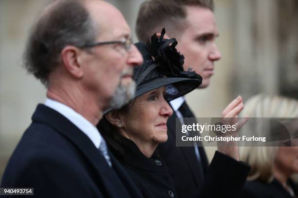 Jane Hawking waves farewell to her husband as she leaves Great St Mary's Church following the funeral service of British physicist, Stephen Hawking...
