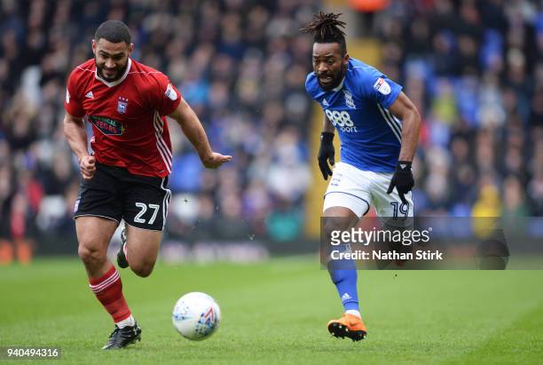 Jacques Maghoma of Birmingham City and Cameron Carter-Vickers of Ipswich Town in action during the Sky Bet Championship match between Birmingham City...