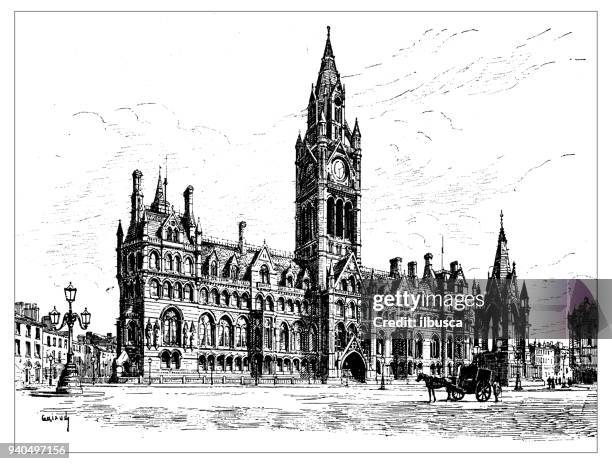 stockillustraties, clipart, cartoons en iconen met antieke illustraties van engeland, schotland en ierland: stadhuis, manchester - manchester town hall