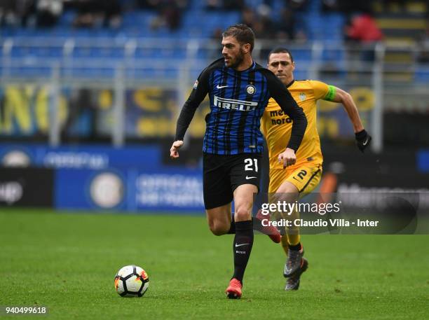 Davide Santon of FC Internazionale in action during the serie A match between FC Internazionale and Hellas Verona FC at Stadio Giuseppe Meazza on...