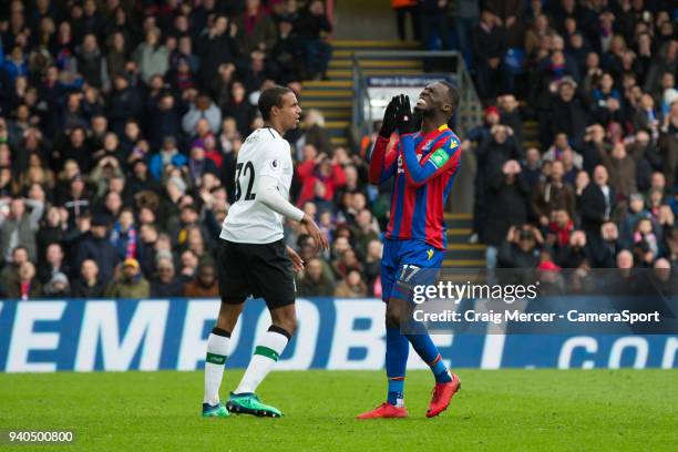 Crystal Palace's Christian Benteke reacts to a missed chance during the Premier League match between Crystal Palace and Liverpool at Selhurst Park on...