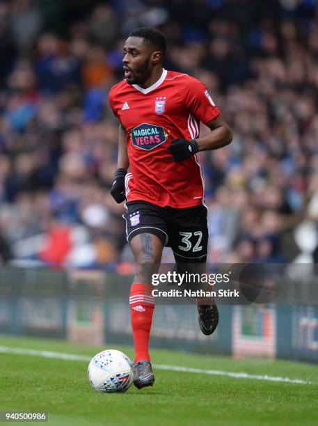Mustapha Carayol of Ipswich Town in action during the Sky Bet Championship match between Birmingham City and Ipswich Town at St Andrews on March 31,...