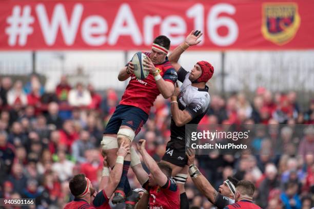 Stander of Munster in action with the ball during the European Rugby Champions Cup Quarter Final match between Munster Rugby and RC Toulon at Thomond...