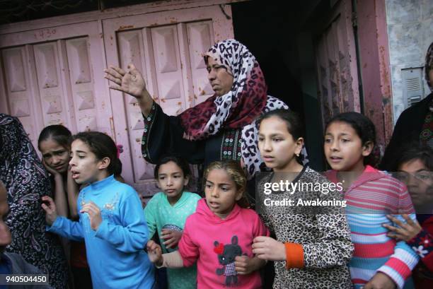 Relatives of Palestinian Ibrahim Abu Shaar, who was killed along Israel border with Gaza, mourn during his funeral in Rafah town, in the southern...