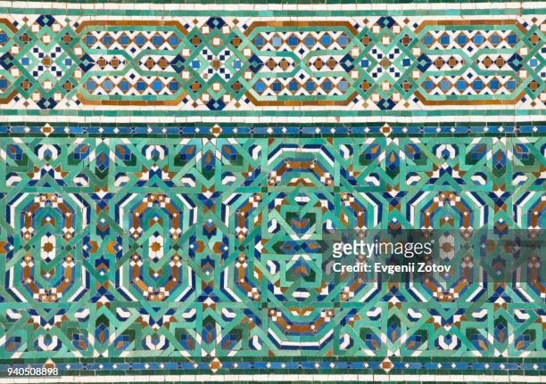 zellige mosaic tilework in hassan ii mosque in casablanca, morocco - moroccan tile stock pictures, royalty-free photos & images