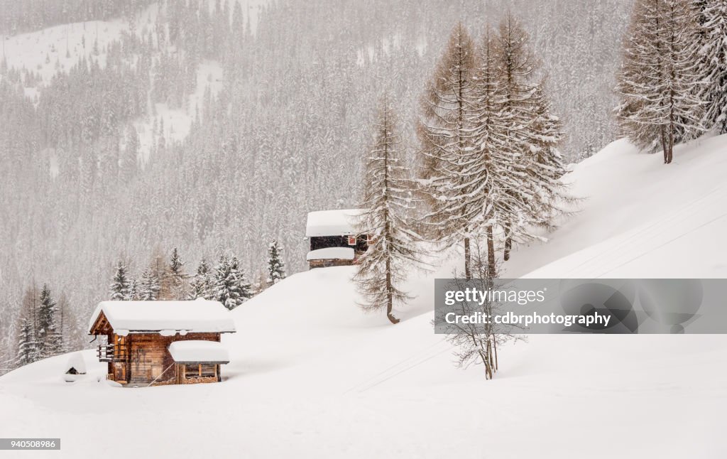 Chalets suizos en la nieve