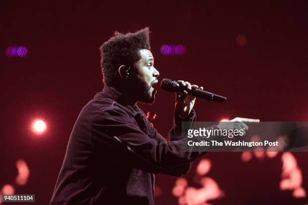 The Weeknd performs at the Verizon Center on Thursday night.