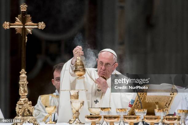 Pope Francis during a solemn Easter vigil ceremony in St. Peter's Basilica at the Vatican, 31 march 2018.