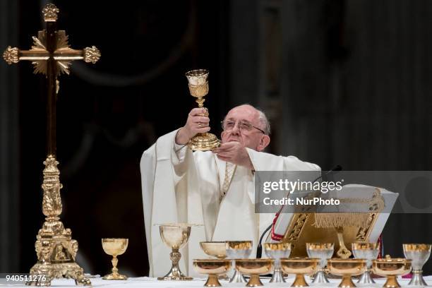 Pope Francis during a solemn Easter vigil ceremony in St. Peter's Basilica at the Vatican, 31 march 2018.