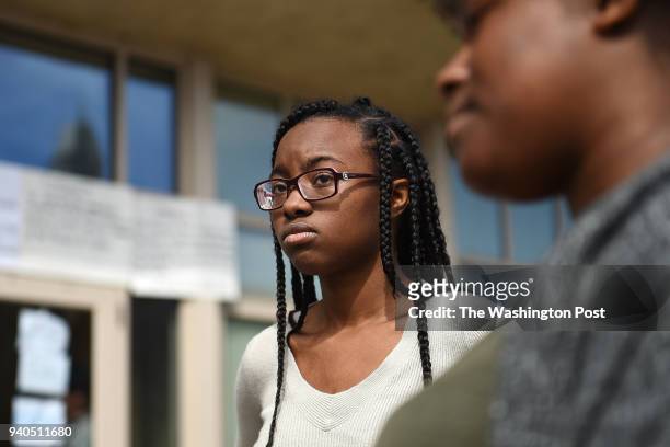 Freshman Maya McCollum talks to reporters outside the administration building where she and fellow Howard University students continue to occupy the...