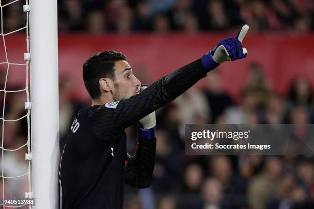 Sergio Rico of Sevilla FC during the La Liga Santander match between Sevilla v FC Barcelona at the Estadio Ramon Sanchez Pizjuan on March 31, 2018 in...