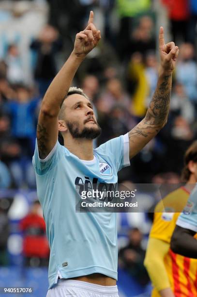 Luis Alberto of SS Lazio celebrates a sixth goal a penalty during the serie A match between SS Lazio and Benevento Calcio at Stadio Olimpico on March...