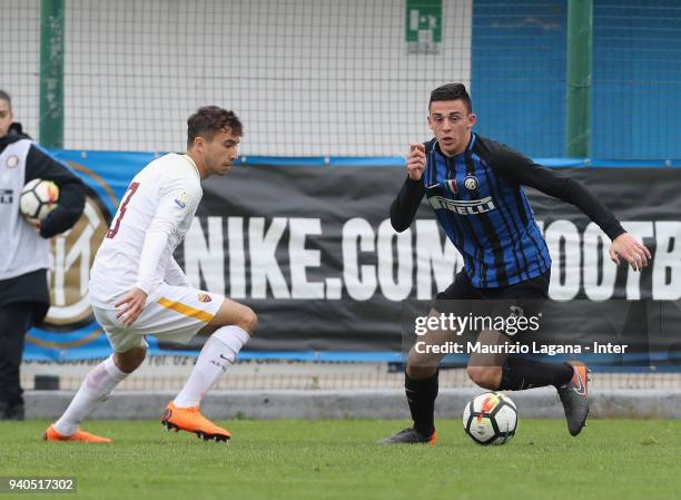 Gabriele Zappa of Inter during the Primavera Serie A match between FC Internazionale U19 and AS Roma U19 at Stadio Breda on March 31, 2018 in Sesto...