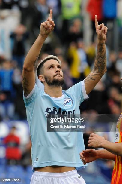 Luis Alberto of SS Lazio celebrates a sixth goal a penalty during the serie A match between SS Lazio and Benevento Calcio at Stadio Olimpico on March...