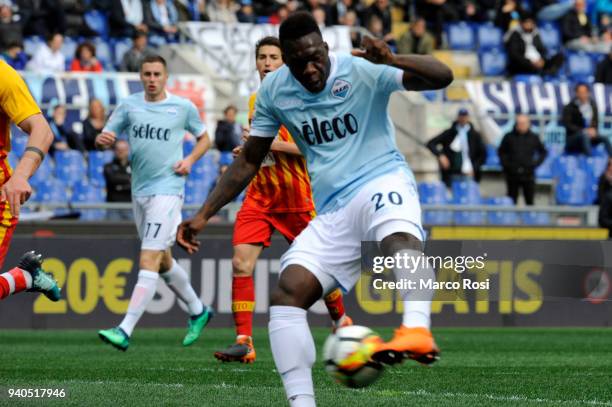 Felipe Caicedo of SS Lazio scores a second goal during the serie A match between SS Lazio and Benevento Calcio at Stadio Olimpico on March 31, 2018...