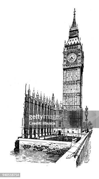 antique illustrations of england, scotland and ireland: big ben - big ben stock illustrations