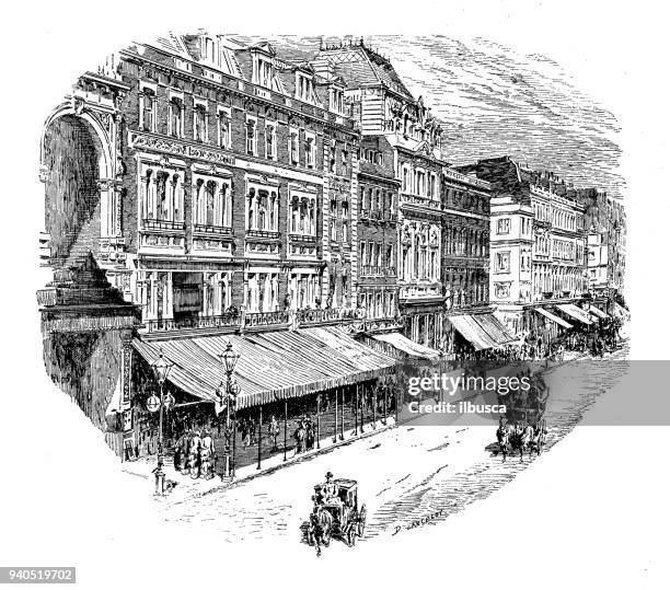 antique illustrations of england, scotland and ireland: oxford street, london - oxford street stock illustrations