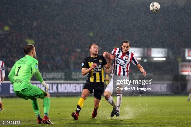 Goalkeeper Timon Wellenreuther of Willem II, Sander van der Streek of FC Utrecht, Freek Heerkens of Willem II during the Dutch Eredivisie match...