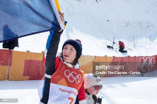 Marie Martinod of France after winning the silver medal with daughter Meli Rose during the Freestyle Skiing - Ladies' Ski Halfpipe Final at Phoenix...