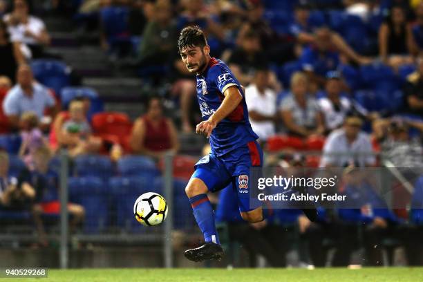 Ivan Vujica of the Jets in action during the round 25 A-League match between the Newcastle Jets and Melbourne City at McDonald Jones Stadium on April...