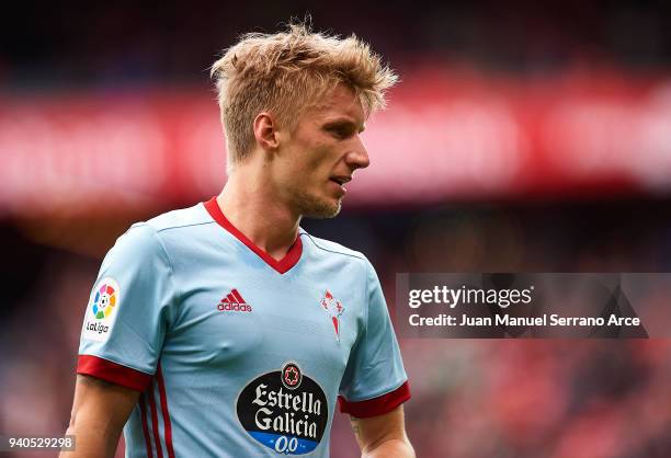 Daniel Wass of RC Celta de Vigo reacts during the La Liga match between Athletic Club Bilbao and RC Celta de Vigo at San Mames Stadium on March 31,...