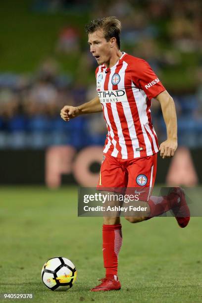 Nick Fitzgerald of Melbourne City in action during the round 25 A-League match between the Newcastle Jets and Melbourne City at McDonald Jones...