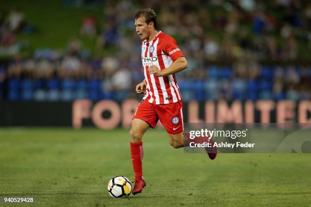 Nick Fitzgerald of Melbourne City in action during the round 25 A-League match between the Newcastle Jets and Melbourne City at McDonald Jones...