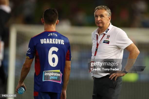 Jets coach Ernie Merrick looks dejected after losing to Melbourne City during the round 25 A-League match between the Newcastle Jets and Melbourne...