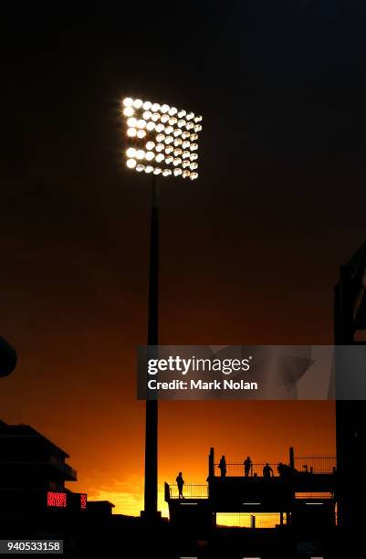 The Sun set behind the stadium during the round four NRL match between the St George Illawarra Dragons and the Newcastle Knights at WIN Stadium on...