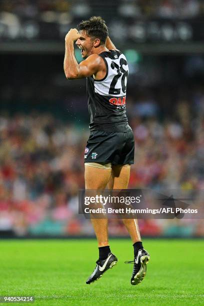 Riley Bonner of the Power celebrates kicking a goal during the round two AFL match between the Sydney Swans and the Port Adelaide Power at the Sydney...