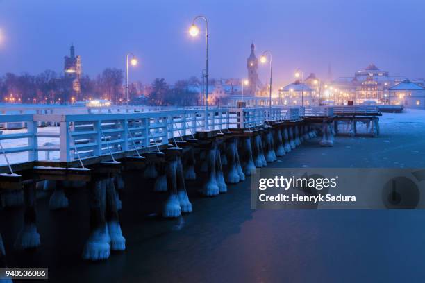 dom zdrojowy and pier in sopot - molo stock pictures, royalty-free photos & images