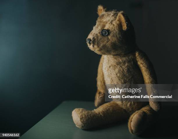 teddy sitting in the dark - old stuffed toy stock pictures, royalty-free photos & images