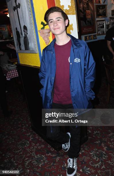 Caden Conrique celebrates Connor Shane's Birthday held at Buca Di Beppo at Universal CityWalk on March 31, 2018 in Universal City, California