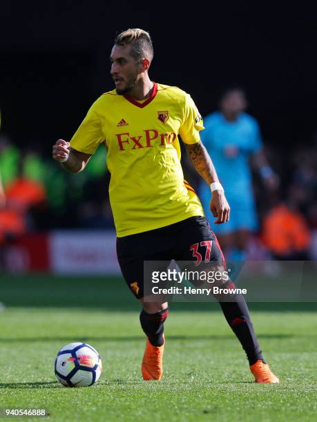 Roberto Pereyra of Watford during the Premier League match between Watford and AFC Bournemouth at Vicarage Road on March 31, 2018 in Watford, England.
