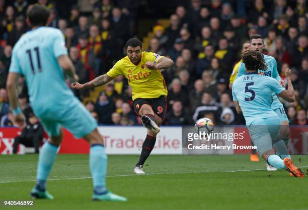 Troy Deeney of Watford during the Premier League match between Watford and AFC Bournemouth at Vicarage Road on March 31, 2018 in Watford, England.