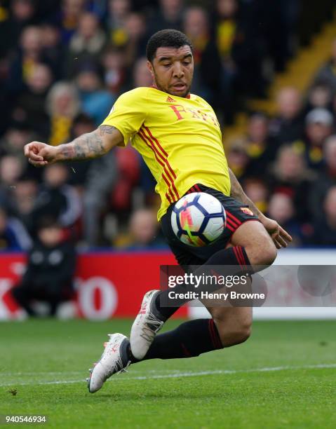 Troy Deeney of Watford during the Premier League match between Watford and AFC Bournemouth at Vicarage Road on March 31, 2018 in Watford, England.