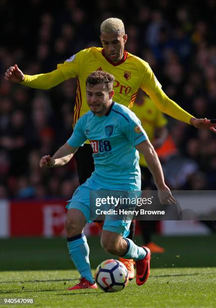 Etienne Capoue of Watford and Ryan Fraser of AFC Bournemouth during the Premier League match between Watford and AFC Bournemouth at Vicarage Road on...