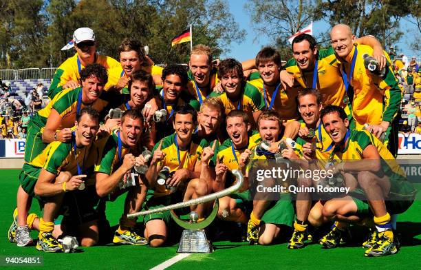 Australian players celebrate winning the 2009 Hockey Champions Trophy at the State Netball and Hockey Centre on December 6, 2009 in Melbourne,...